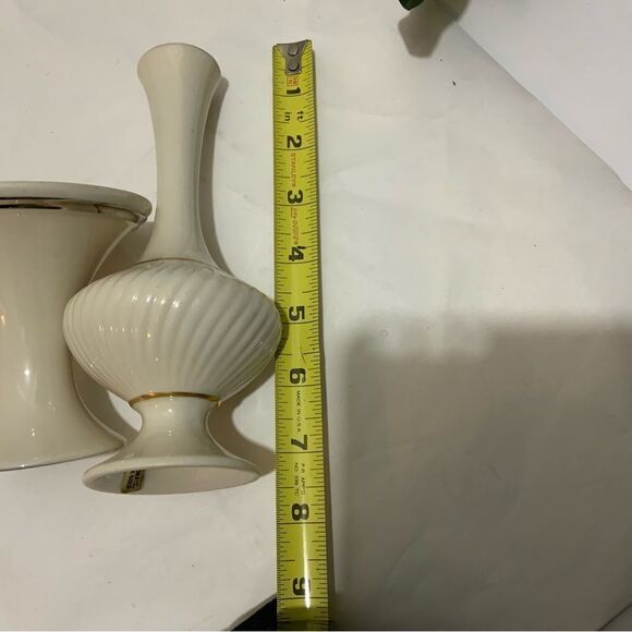Vintage Lenox USA Porcelain - Long Neck Potbelly Vase Footed 24k & candle holder - Picture 13 of 13